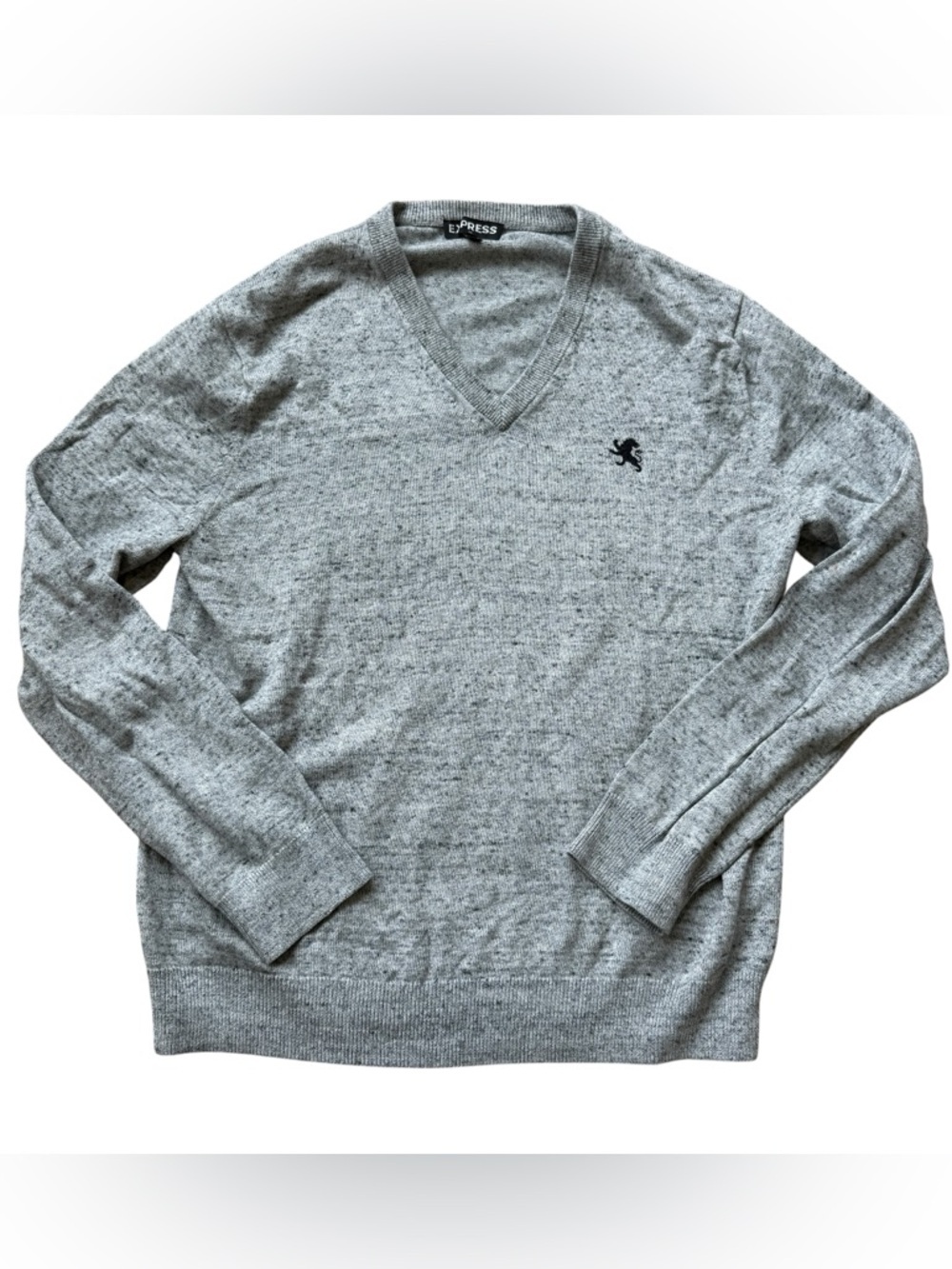 Express Men’s Gray V-Neck Sweater L Cotton Knit Lightweight Classic Preppy Y2K